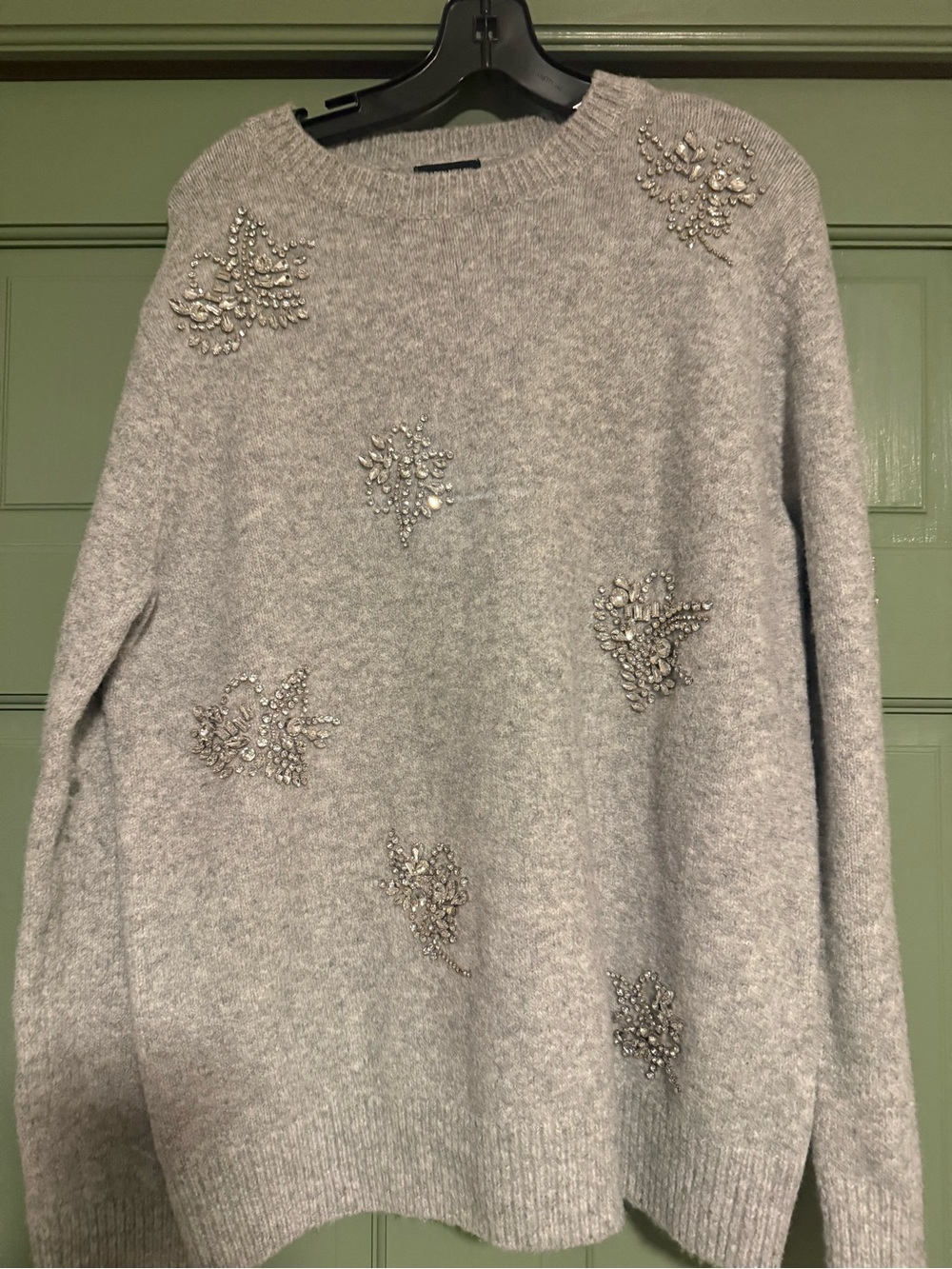 Karen Millen Light Gray Embellished Crew Neck Sweater
